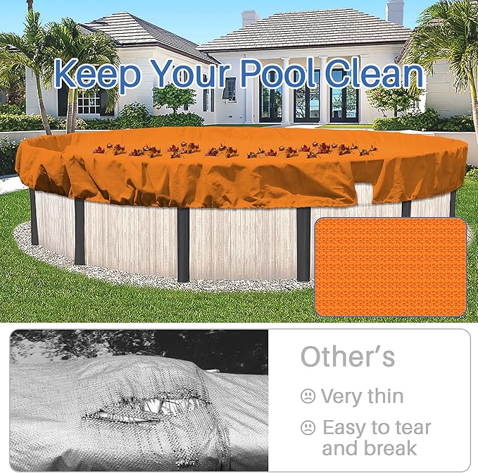 ECOOPTS 11 ft Round Pool Cover for Above Ground Pools, Swimming Pool Cover Protector Winter Safety Cover (Orange)