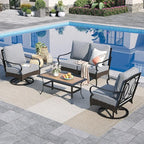 Sophia & William Patio Furniture Set, 4 Piece Metal Outdoor Conversation Set with 2-Seater Outdoor Couch, 2 Swivel Chairs, 1 Coffee Table for Outdoor Seating, Backyard, Porch(Grey)