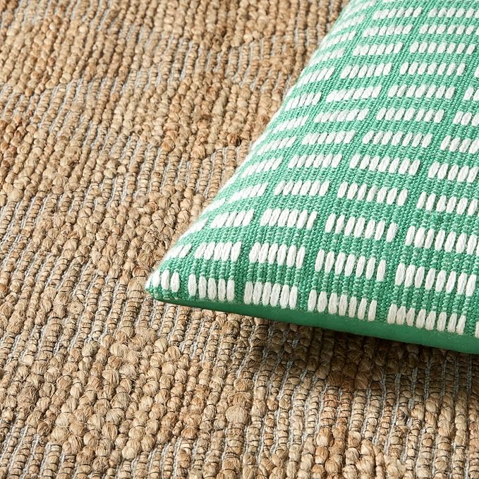 TOWN & COUNTRY TERRA Alara Textured Geo Stripe Handcrafted Indoor Outdoor Decorative Pillow, 100% Recycled Materials, UV Fade Resistant, Water Repellent, Green/Ivory, 14"x20"