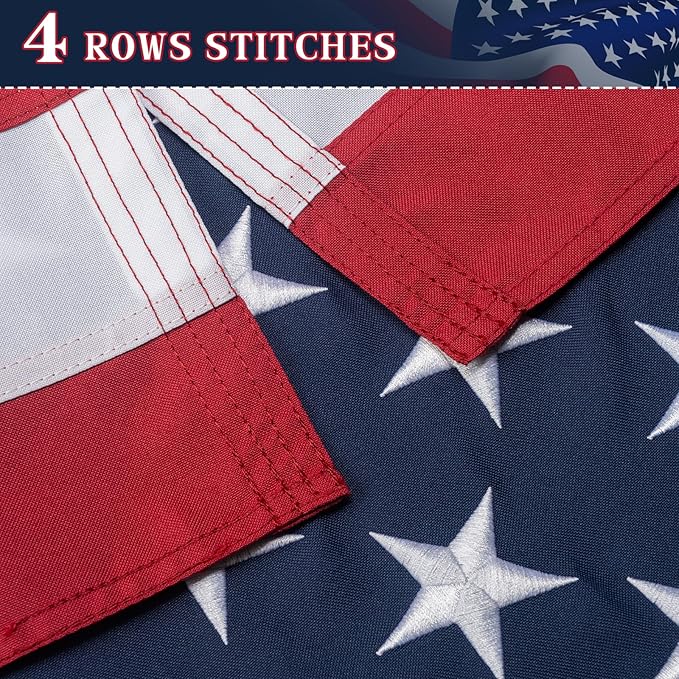 American Flag 6x10 Ft Indestructible Outdoor, Long Lasting, Heavy Duty, TearProof Polyester, Fade Resistant, High Wind US Outside Flags with Embroidered Stars, Sewn Stripes, Brass Grommets