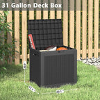 30 Gallon Outdoor Storage Deck Box Waterproof,Garden Tool,Backyard Cushion,Poolside Storage,Small Delivery Boxes for Outside,Lockable Lid,Rattan Black