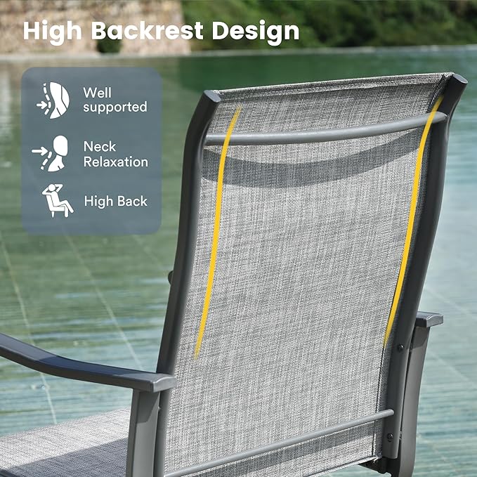 VICLLAX Patio Dining Set for 2, 3 Pieces Outdoor Furniture Includes 27.5" Small Round Patio Table and 2 Outdoor Swivel Chairs for Lawn Garden, Grey Wood Grain Tabletop and Grey Fabric