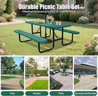 6FT Outdoor Picnic Tables,Heavy-Duty Metal Rectangular Picnic Table,Expanded Metal Commercial-Grade Table with 2 Benches & Umbrella Hole,Waterproof Coating Beach Table for Patio,Garden, Backyard