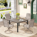 DIFY 5 Pieces Outdoor Patio Dining Set for 4, 40.2" Metal Square Dining Table and 4 Sandshell Textilene Swivel Dining Chairs, Outdoor Table and Chairs