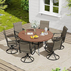VICLLAX 7 Pieces Outdoor Dining Set, Patio Furniture Set of 6 Patio Swivel Dining Chairs and 50" Patio Round Table, Mixed Brown Chairs & Walnut Tabletop