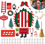 Haooryx 22Pcs Christmas Magic Wooden Miniature Fairy Doors Accessories, Christmas Elf Magic Door for Wall Fairies Magical Door Decoration Christmas Party Outdoor Xmas Decor (Bow Tie)