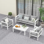 Solaste Aluminum Patio Furniture Set, 5 Seats Modern Outdoor Conversation Set Couch Sofa with Upgrade Cushion and Coffee Table, White