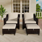 Vista Vibe 4 Pieces Outdoor Patio Conversation Furniture Set - 2 Luxurious Armchairs | 2 Wicker Ottomans, Removable Cushions, Hand-Woven PE Rattan, Office, Porch (Brown/Beige)