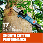 SENIX 20V Cordless Pole Saw, 8 Inch Telescopic Electric Pole ChainSaw with Articulating Head, 2.5Ah Battery & Charger Included for Tree Trimming, Pruning, and Cutting