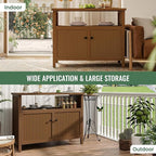 Amopatio Outdoor Storage Cabinet - Patio Bar Table with Storage and Shelves - Weather Resistant Sideboard for Patio, Pool, Garden, Indoor, Kitchen - Brown