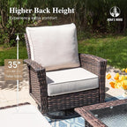Oversized Patio Wicker Chairs, High Back Outdoor Swivel Chairs Set of 2 with Rattan Side Table, 5.5" Thick Cushions, 3-Piece Patio Furniture Sets for Deck Porch Pool, Brown/Beige