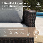 HERA'S HOUSE Grey Patio Furniture Set, High Back Wicker Sofa, Swivel Chairs with 5.5" Thick Cushions, 6-Piece Outdoor Seating Conversation Sets with Fire Pit Table & Ottomans for Deck Yard Garden
