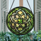 Stained Glass Window Hanging, Abstract Green Clover Sun Catchers Colorful Glass Panel Bless Suncatcher Decor for Birthday for Women, Men, Wife, Aunt, and Mom 14.9x14.9 in