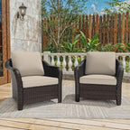 Vista Vibe Outdoor Patio Deep Seat Chairs Set of 2, Washable Cushions, Hand-Woven PE Rattan, All-Weather & Steel Frame, Garden, Bistro, Deck, Yard (Beige)