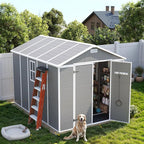 UDPATIO Storage Shed 8 x 10 FT, Resin Sheds & Outdoor Storage with Floor Large Clearance Outdoors Plastic Garden Tool Shed Tuff Outside Cottage Shed with Lockable Door for Bike, Garbage Gray White