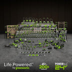 Greenworks 48V (2x24V) Electric Lawn Mower Combo Kit: 20"Steel Deck Push Mower, 12" String Trimmer, 320 CFM Blower, 3 Batteries & 2 Chargers, 3-Year Warranty.