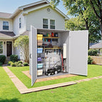 Greesum 5×3FT Plastic Outdoor Storage Shed with Floor, Resin Sheds with Lockable Door, Window and Vent, All-Weather Tool Storaged Sheds for Garden, Backyard, Patio, Light Gray (4.7×2.5FT)