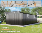 AMERLIFE 13x21x8 FT Heavy Duty Metal Garage Shed, Extra Large Outdoor Storage Shed with Double Hinged Doors, 4 Windows, Carport for Car, Truck, Bicycle and Garden Equipment, Dark Gray