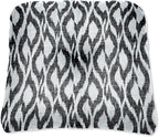 BrylaneHome Tufted Chair Cushion - 18" L x 17" W x 3" H - Patio & Outdoor - Patio & Outdoor - Water, Stain & Fade Resistant - Black Ikat
