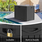 50GAL Black Deck Box with Unique Pattern and Lock Hole - Waterproof, Durable Resin Construction, SGS Sun Protection, Ideal for Storing Outdoor Furniture Covers, Effortless Assembly