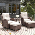 LayinSun 5 Pieces Outdoor Patio Furniture Set, Rattan Wicker Swivel Rocker Chairs Sets with Ottomans, Swivel Glider Chairs, and Coffee Table