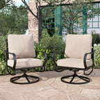 PHI VILLA Patio Furniture Chair Set for 2, Deluxe Outdoor Conversation Set with 2 Swivel Padded Sofa Chair, Full Metal with 5.8" Cushion for Deck, Lawn, Garden