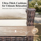 HERA'S HOUSE 8-Piece Outdoor Furniture Set with Fire Pit Table, Patio Conversation Set with 5.5" Thick Cushions & High Back Swivel Chairs, All-Weather Wicker Deep Seating Sofa with Ottomans, Beige