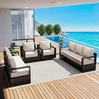 Outdoor Patio Furniture Set, 4-Piece Aluminum Patio Conversation Set All-Weather Metal Outdoor Sectional with 6 Inch Thick Cushions, Deep Setting for Garden, Outside and Porch