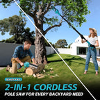 2-in-1 Cordless 6 in Pole Saw for Tree Trimming,15.5 ft Extended Reach Electric Saw with 180° Adjustable Head, Brushless Motor, 2 x 1300 Ah High-Capacity Batteries & Extra Chain