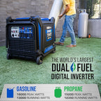 DuroMax XP16000iH 16,000-Watt Dual Fuel Portable Digital Inverter Generator - Gas & Propane, Remote Electric Start, Whole Home Power Backup, Transfer Switch Ready, RV & Emergency Ready