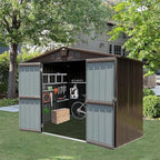 10x8ft Outdoor Storage Shed, Galvanized Steel Garden Shed with Gable Roof, Lockable Double Doors and 32 Vents, Large Bike and Tool Storage for Backyard Lawn