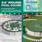 Yankee Emerald Series Pool Covers for Above Ground Pools | Round 24 ft Swimming Pool Cover w/Steel-Core Cable, Winch for Winterization | 9 mil Medium-Thickness for Off-Season, On-Season Protection
