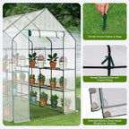 Outvita Walk-in Greenhouse, Outdoor Durable PE Plant Green House for Frost Protection with 3 Tiers 12 Shelves, Shelf Clips, Roll-up Zipper Door, 56"x85"x77" White