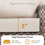 6 Pieces Patio Furniture Set Outdoor Sectional Sofa Couch with Rocking Swivel Chairs 5" Deep Seat Chairs, 2 Sofa Sets Modern Wicker Rattan Conversation Set, Beige/Brown Wicker