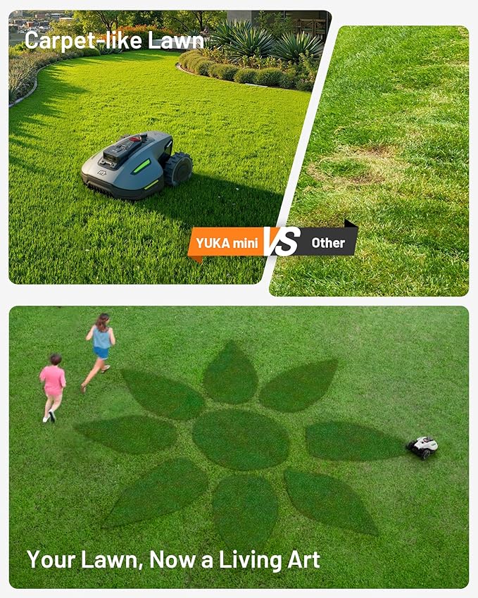 Mammotion YUKA Mini 700H Robot Lawn Mower with Replacement Blades, Reception 0.17 Acre, Max.0.35 Acre, Ultrasense AI Vision+ RTK, App Control, 50% Slope, Cutting Height 2''~3.5'', 15 Mowing Zones