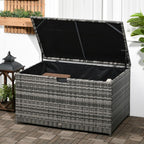 Outsunny 113 Gallon Deck Box, Rattan Outdoor Storage Box, Waterproof Storage Container for Indoor, Patio Furniture Cushions, Pool Supplies, Garden Tools, Dark Gray