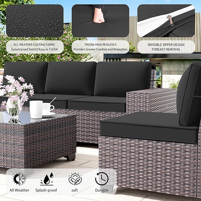 Outdoor Patio Furniture Set with Propane Fire Pit Table, 13 Pieces Outdoor Furniture Patio Sectional Sofa Conversation Sets w/ETL Approved 43" Gas Outdoor Fire Table & Coffee Table(Black)