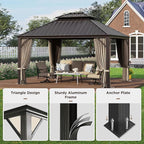GREEN PARTY 12 X 14ft Hardtop Gazebo with Nettings and Curtains, Heavy Duty Double Roof Galvanized Steel, Outdoor Aluminum Gazebos Pergolas for Patios, Backyard, Deck, Garden, Lawns