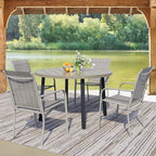5 Pieces Round Dining Table Set for 4, Patio Dining Set Includes 4 Grey Stackable Patio Chairs and 1 Honey Oak Round Table, Patio Furniture Sets with Sling Support for Outside, Garden