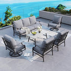 6 Piece Metal Outdoor Patio Furniture Set, Patio Conversation Sets 1 3-Seater Sofa, 2 Swivel Chair, 2 Leg Chair with 5.75" Thick Cushion and Coffee Table, Backyard Furniture Set, Gray