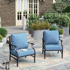 HERA'S HOUSE Outdoor Chairs Set of 2, 2 x Patio Chair with Navy Blue Cushions, All Weather Outdoor Furniture for Lawn Garden Backyard Deck(Leg Chairs)