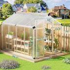 6x8 ft Greenhouse with Roof Vent, Aluminum Walk-in Greenhouses for Outdoors, Heavy Duty Garden House for Backyard, Patio, Easy Assembly