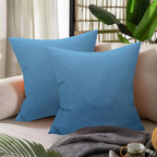 WOLKI Waterproof Outdoor Pillows 20x20 Feather and Down Filled Throw Pillow for Patio Furniture, Outside Decorative Pillow Set of 2,Blue