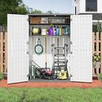 KAMABOKO Outdoor Storage Cabinet 55 Cu.Ft Outdoor Trash Can Storage Shed Waterproof Horizontal Storage Shed Outdoor Storage for Backyard, Patio, Poolside (White)