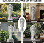Praying Angel Statue for Outdoor Garden, 31 Inch Large Heavenly Memorial Sculpture,Durable Magnesium Oxide Stone for Yard, Patio or Cemetery Decor,Offering Comfort & Peace, Antique White
