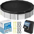 Yankee Diamond Series Pool Covers for Above Ground Pools | All-Weather, Windproof, Light 12ft Round Pool Cover w/ 4 Screw-In Pegs, 4 Ropes | 3 Mounting Methods, Strong Fastenings for Triple Protection