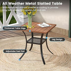 DIFY 27.6" Square Patio Dining Table, Walnut Small Outdoor Bistro Table with Rust Resistant Metal Frame, Ideal for Lawn, Backyard and Deck