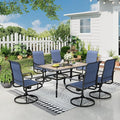 Sophia & William Patio Dining Sets Outdoor Dining Set for 6 Patio Table and Chairs Set 7 Pieces with Swivel Patio Chairs, 61"x 38" Wood Like Metal Table for Garden Pool All Weather Blue