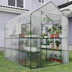 Greenhouse, 57 x 85 x 77'' Greenhouses for Outdoors, with Mesh Side Windows, PE Cover, 8 Shelves, Heavy Duty Walk in Green House for Backyard Garden Indoor, White& Green Outside