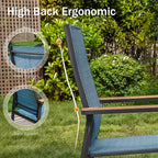 PHI VILLA Outdoor Stackable Chairs, Patio Chairs Set of 2, Light Weight Aluminum Frame with Textilene Fabric & Wood Armrest, High Back Deck Chairs for Poolside Lawn Garden, Blue